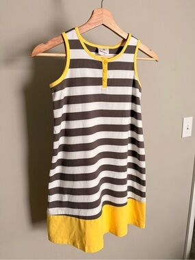 Hanna Andersson Girls Dress 130 Yellow Gray Stripe Sleeveless Summer Dress